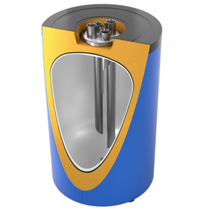 Schnittansicht des blauen und goldenen Sunex FISH Carbon S4 Trinkwasserspeichers