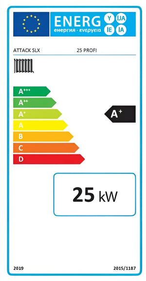 Energieeffizienzlabel für Heizgerät Holzvergaserkessel Attack SLX Profi 25 kW