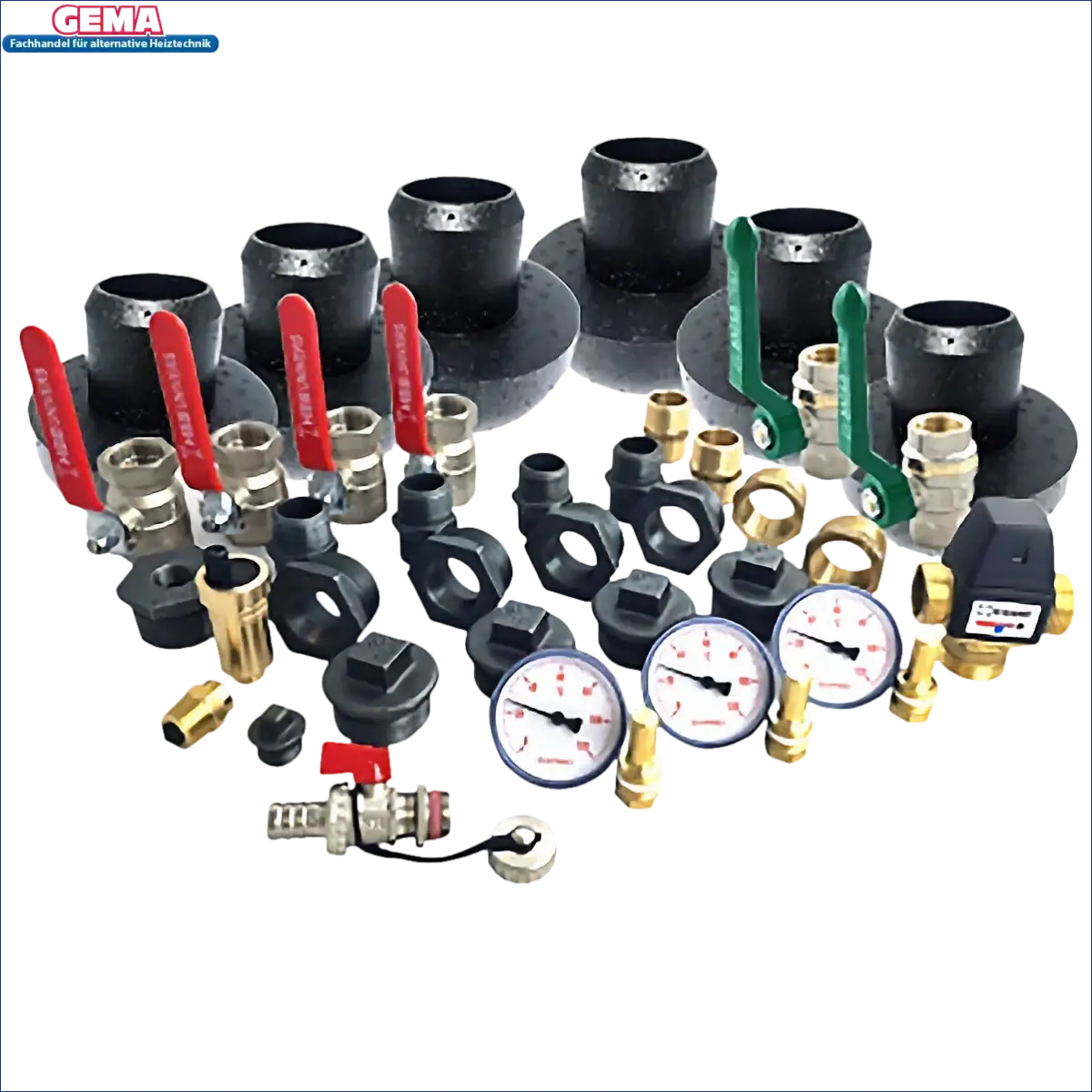 Assorted plumbing fittings für anschlusspaket pufferspeicher heizung, including reduzierstück schwarz und stopfen schwarz