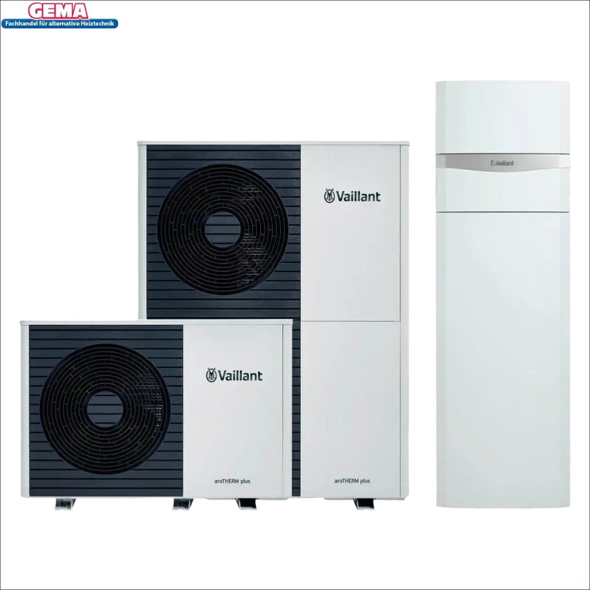 Bilder eines Vaillant aroTherm plus Luft-Wasser-Wärmepumpe Systems mit Wasserspeicher
