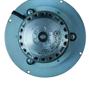 Silberner Elektromotor für Abgasgebläse im Thermoflux Pelling Eco Pelletkessel