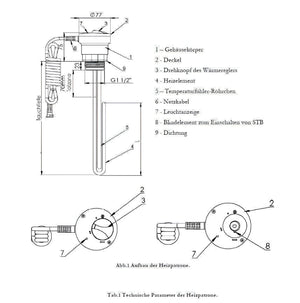 Cylindrischer Durchlauferhitzer MDC 400 plus Heizstab 3 kW mit Thermostat und Kabel
