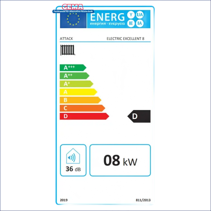 Energieeffizienzlabel für den Elektrokessel ATTACK Electric Exellent 8 kW