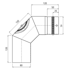 Dimensionalzeichnung eines Rohrbogens für pelletöfen geeignetes Boiler-Zubehör