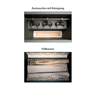 Innenansicht des Holzvergaserkessels ROJEK PK BIO 50 kW für feste Brennstoffe