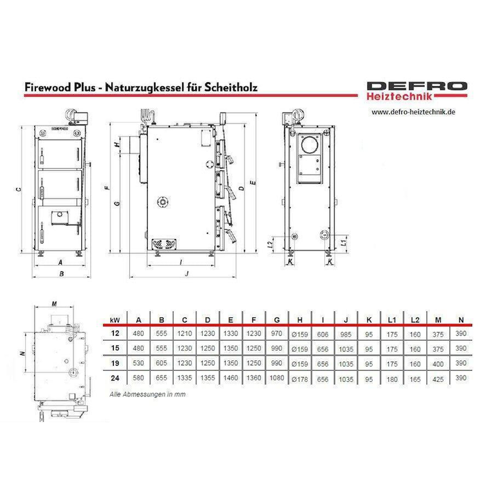 Defro Firewood 15 kW plus Hygienespeicher mit 1 WT