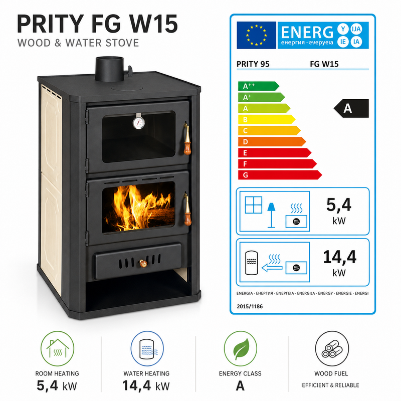 Ūdeni vadoša kamīna krāsns ar cepšanas nodalījumu Prity sarkana - 19,8 kW