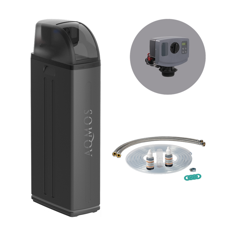 Wasserenthärtungsanlage Aqmos R2D2-72 Black Edition mit Anschlussset 1 Zoll