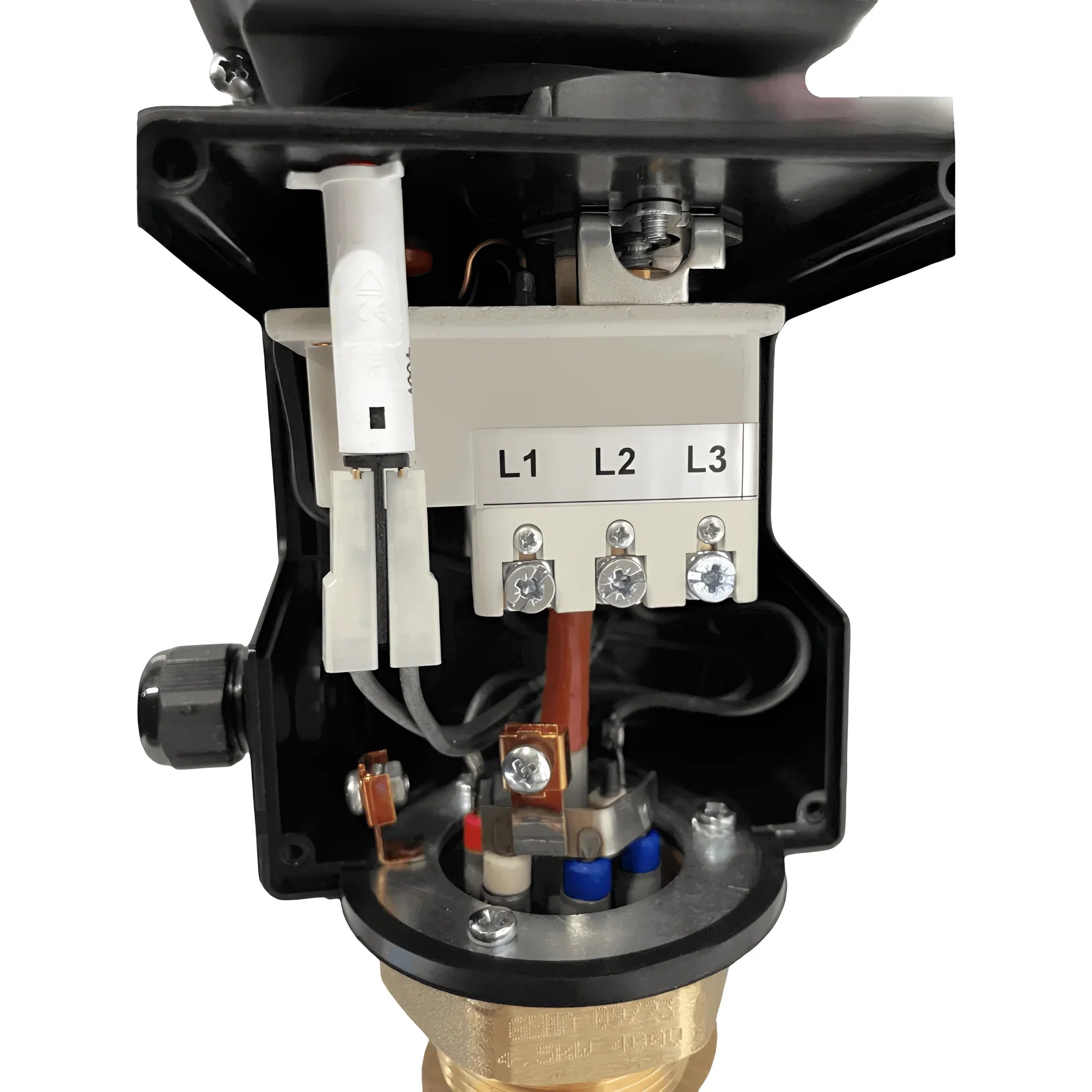 Innere Ansicht des elektrischen Heizstabs mit Thermostat, ideal für Boiler und Pufferspeicher 🔥⚙️