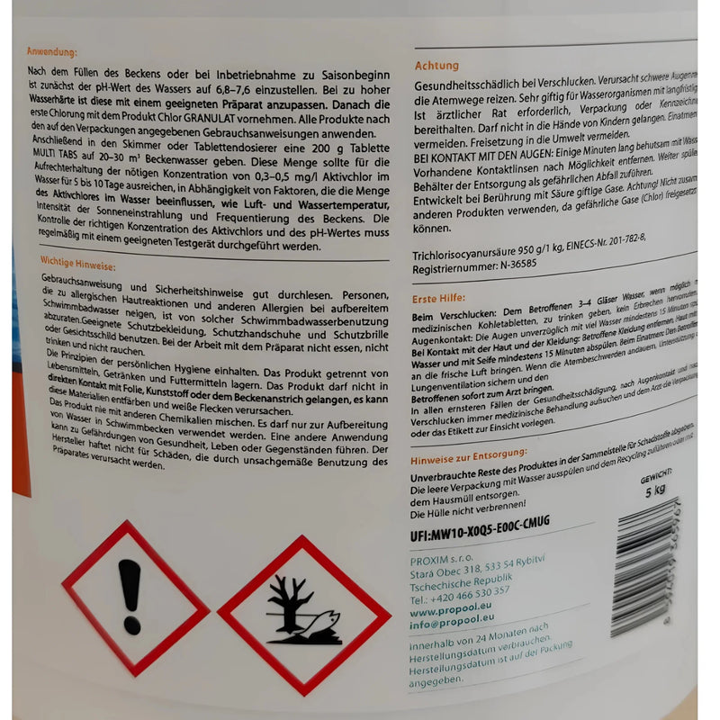 Hlora tabletes baseinam - 5 fāžu kopšana un tīrīšana - Multi Tabs 5 in 1 - GEMA veikals