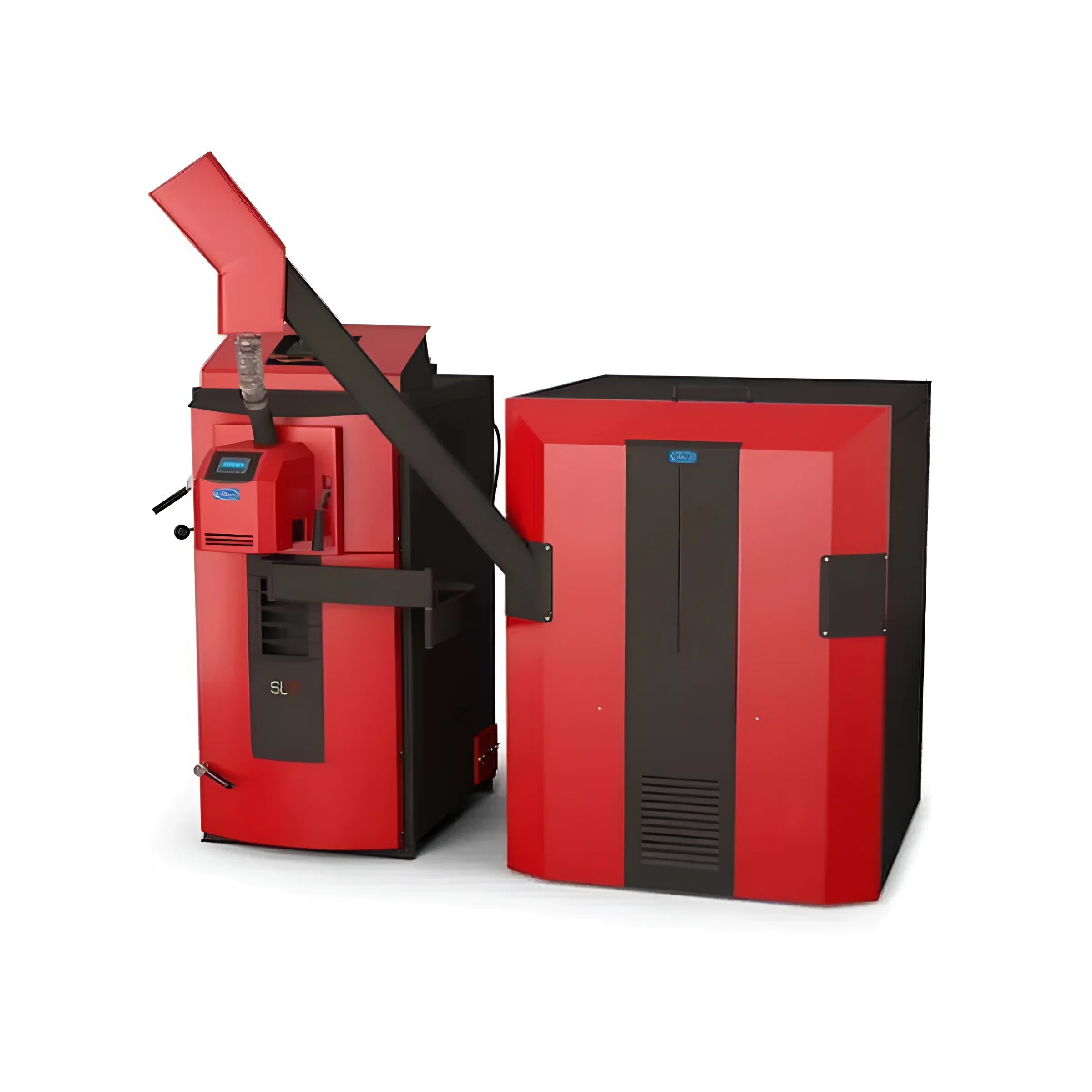 Red und schwarzer Pelletkessel Attack SLXKombikessel für Holz und Pellets 25 kW