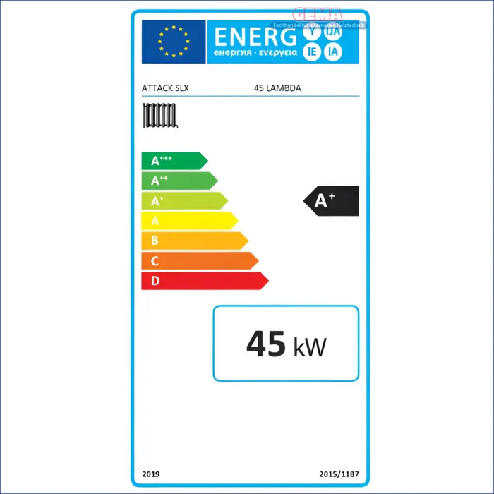 Energieeffizienz-Label für den Rot-schwarzen Holzvergaser mit moderner Steuerung