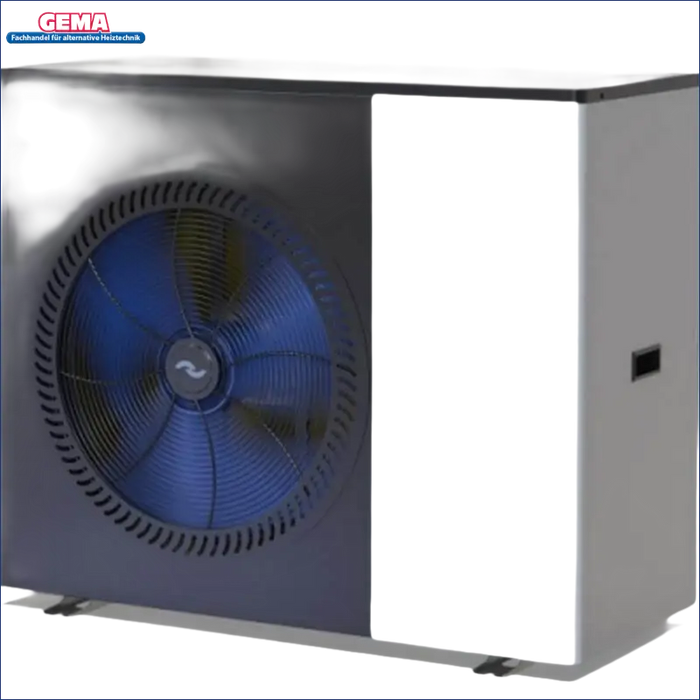Schwarze und weiße Wärmepumpe im Produkt Set DEHER Wärmepumpe Airterm 8 kW+