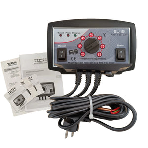TECH EU-19 Pumpensteuerung für Heizkreispumpe Zentralheizung mit Bedienungsanleitung und Kabel.