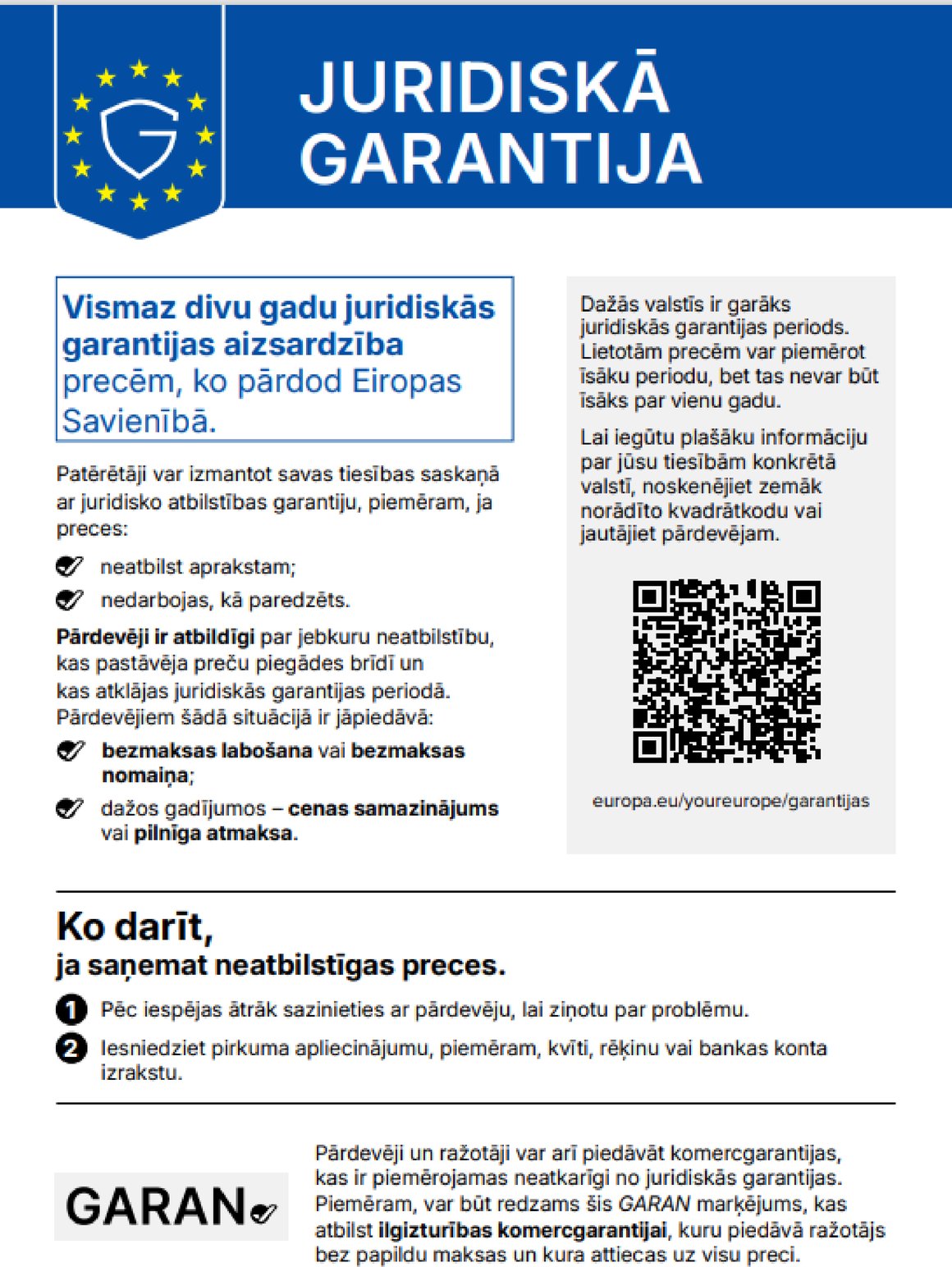 Saskaņots ES paziņojums par likumisko atbilstības garantiju